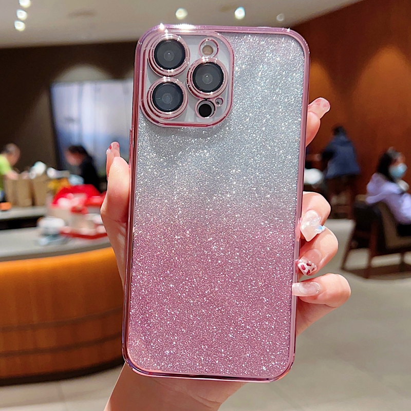 Paper Bling Glitter Gradient Metallic Phone Cases For Iphone 15 14 Pro Max 13 12 11 XR XS X 8 7 Plus Camera Lens Protectors Fine Hole Shinny Sparkle Plating Soft TPU Cover