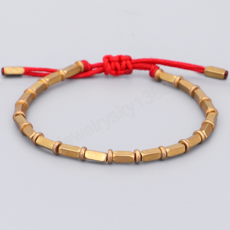 Perline di rame rettangolari fatte a mano Braccialetti fortunati donna Uomo Braccialetti con filo rosso nero tibetano Gioielli vintage