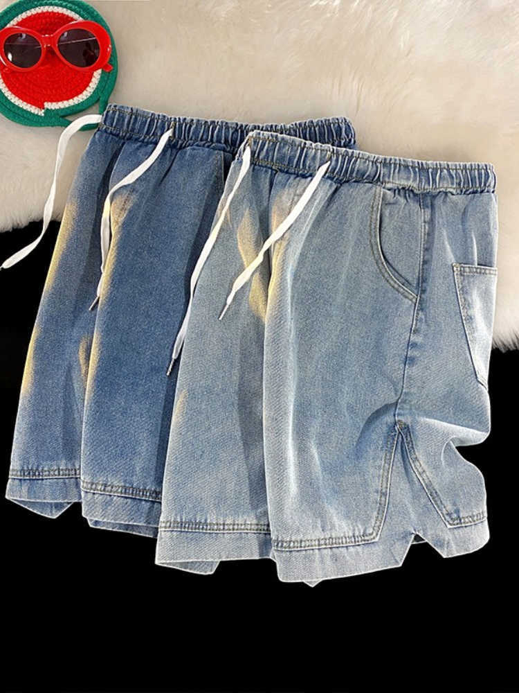 Erkek Şort Juspinice Yaz Erkekler Sıradan kot pantolon şort Basit Drawstring Diz Uzunluğu Kısa Denim Pantolon Mavi Siyah Bermuda Şort Erkek Katı G221214