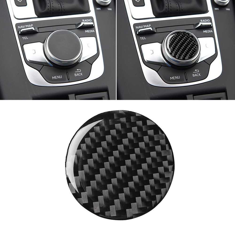 Autocollants de bouton multimédia de contrôle Central en Fiber de carbone autocollants de garniture de couverture pour Audi A3 2014-2017 accessoire autocollant de garniture de style de voiture