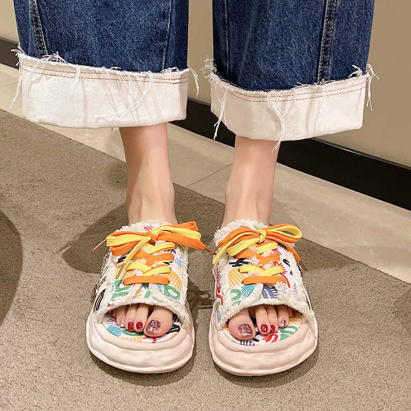 Boots Fashion Design Summer Women Graffiti Slippers Platform Shoes Mules Flip Flops Street Sandaler Clogs Flat Casual For Female 221215