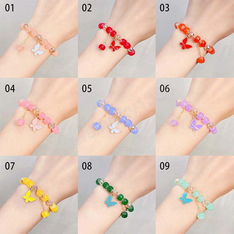 Buntes Kristall-Perlen-Armband für Frauen, verstellbare Schmetterlings-Anhänger-Armbänder, Hochzeit, Party, Mädchen, Schmuck, Geschenk