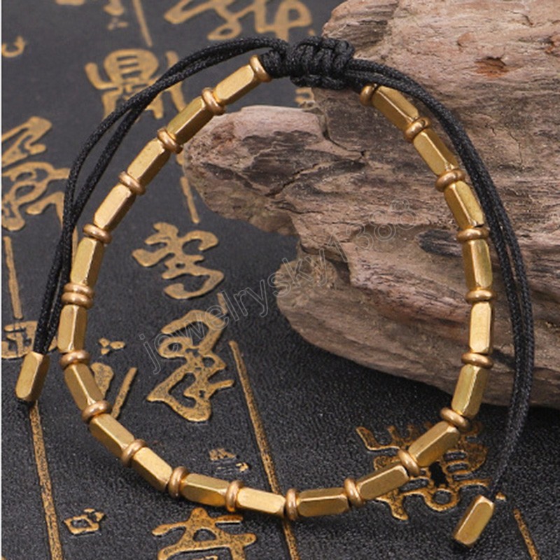 Handmade Rectangle Copper Beads Lucky Bracelets for Women Men Tibetan Black & Red Thread Bracelets Vintage Jewelry