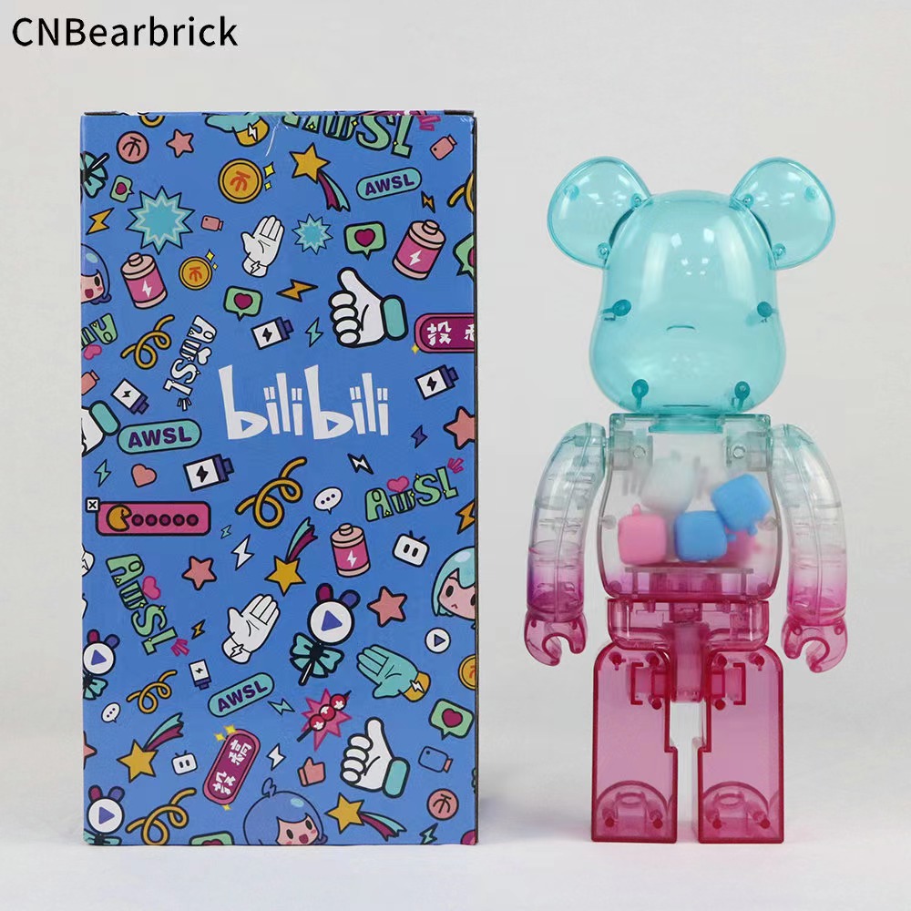 بقعة جديدة Bearbrick 400 ٪ 28 سم Bilibili Build Build Bear Bear Trend Doll Doll الشفافة الزخارف الزرقاء الزرقاء