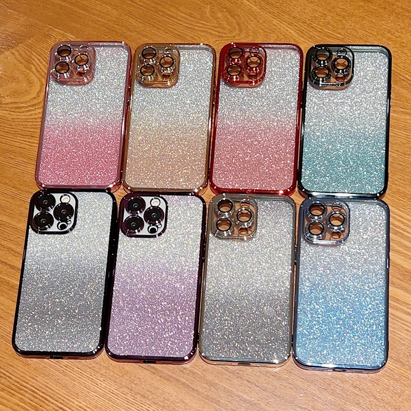 Papper bling glittergradient metallfodral för iPhone 14 pro max 13 12 11 xr xs x 8 7 plus kameralinsskydd fina hål3885222