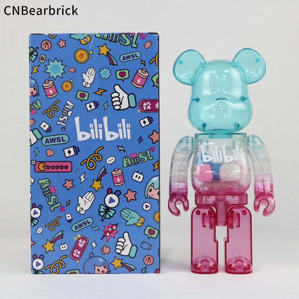 بقعة جديدة Bearbrick 400 ٪ 28 سم Bilibili Build Build Bear Bear Trend Doll Doll الشفافة الزخارف الزرقاء الزرقاء