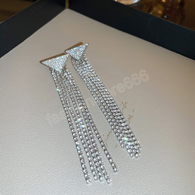 Boucles d'oreilles géométriques personnalisées avec chaîne en diamant et Zircon pour femmes, bijoux pendants de mode coréenne, cadeaux quotidiens de fête d'anniversaire