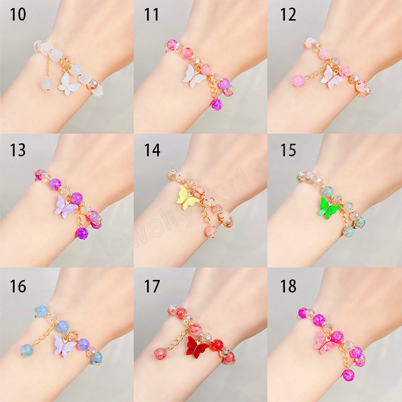 Buntes Kristall-Perlen-Armband für Frauen, verstellbare Schmetterlings-Anhänger-Armbänder, Hochzeit, Party, Mädchen, Schmuck, Geschenk