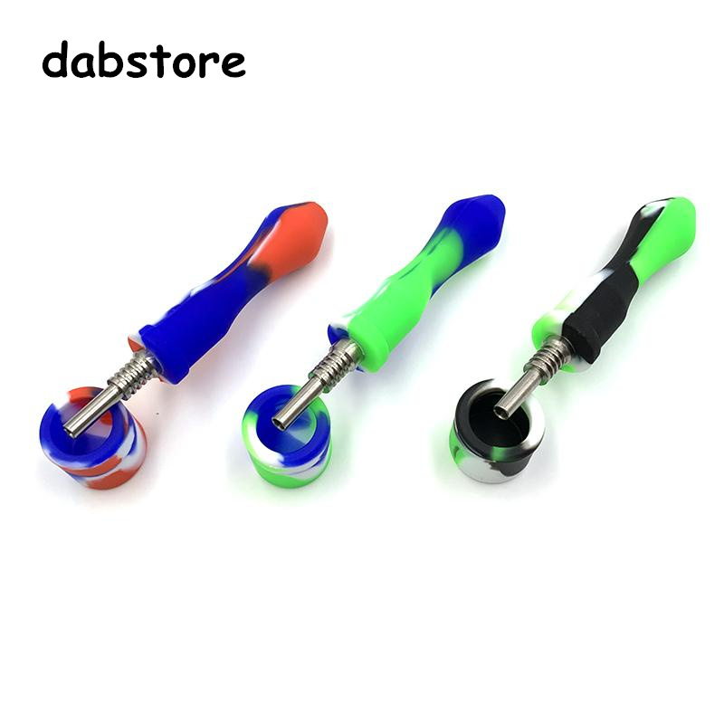 Fumer 10mm Silicone Nectar Pipe Mini Conduites D'eau avec Des Pointes En Titane Quartz Nails Concentré Dab Straw Bong Oil Rig