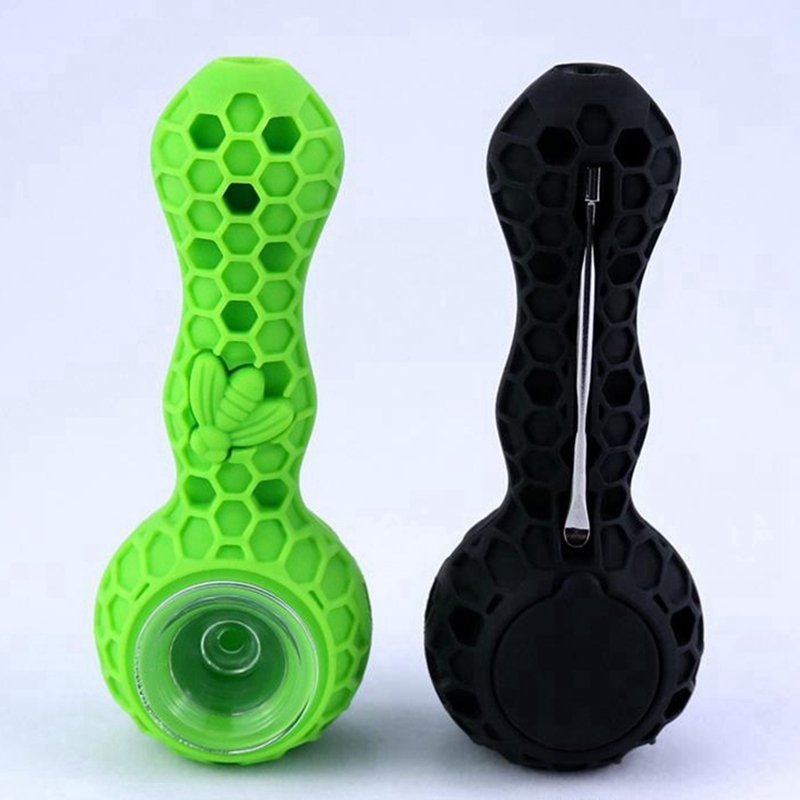 Latest Silicone Colorful Pipes Herb Tobacco Glass Porous Single Hole Filter Bowl Portable Oil Rigs Stash Case Handpipes Smoking Cigarette Holder Tube