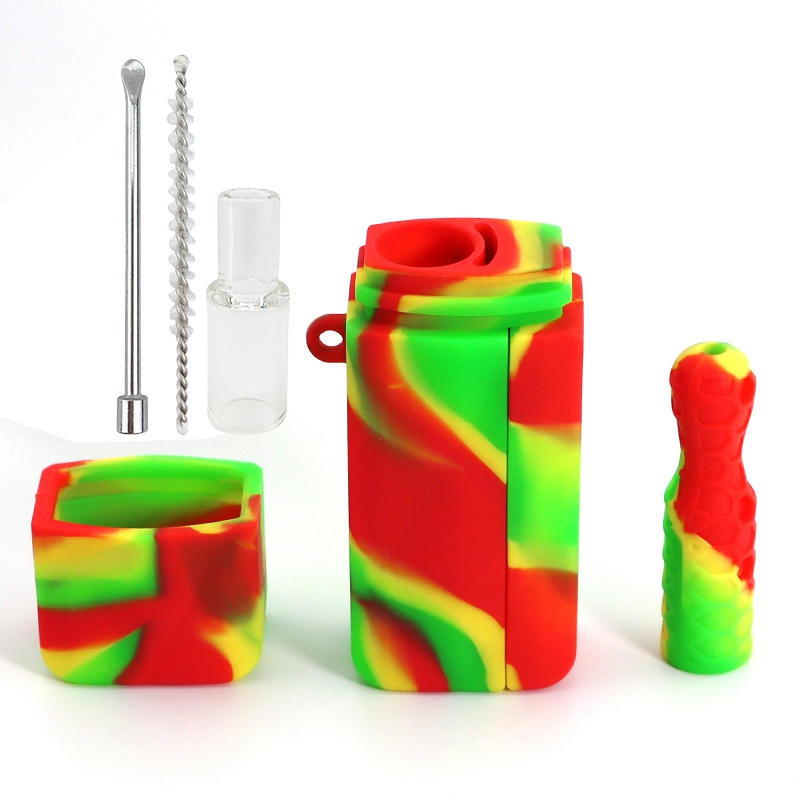 Latest Colorful Smoking Multifunction Silicone Pipes Kit Dry Herb Tobacco Filter Catcher Taster Bat One Hitter Hookah Bong Oil Rigs Tip Straw Holder