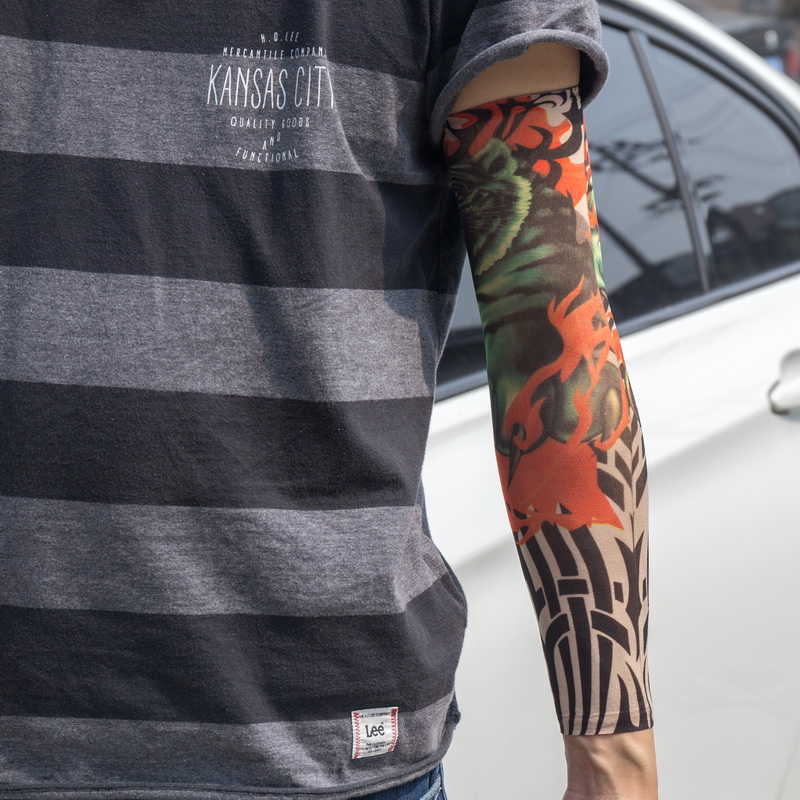 Mixed 100Nylon Elastic Fake Temporary Tattoo Sleeve Designs Body Arm Stockings Tatoo For Cool Men Women3574733