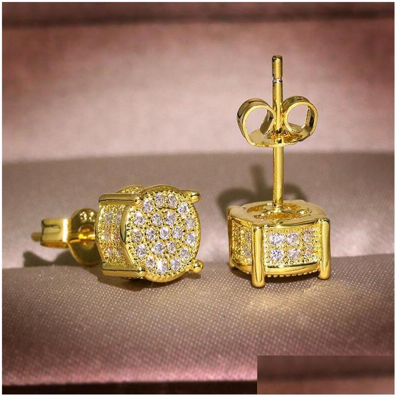 Stud Choucong Hip Hop Earring Vintage Jewelry 925 Sterling Sier Yellow Gold Fill Pave White Sapphire Cz Diamond Sparkling Women Me265h