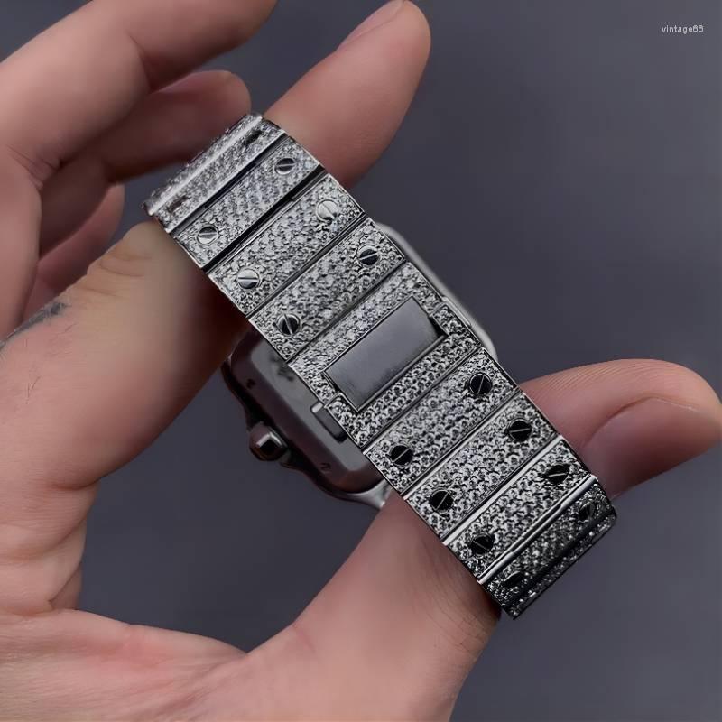 Wristwatches Luxury Moissanite Iced Out Watches Hip Hop Bust Down Unisex Diamond Watch Stainless Steel Studded Wrist3395