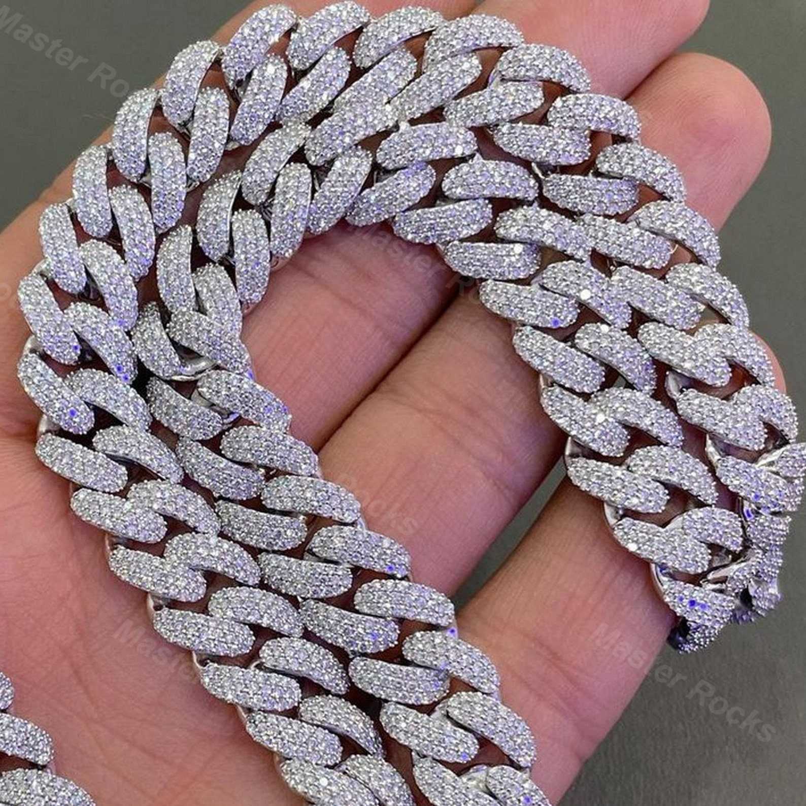 12 -миллиметровое 3 -й VVS Moissanite Cunded Miami Cuban Link Chain 925 Серебряное серебряное серебро Moissanite Iced Out кубинская цепь341H