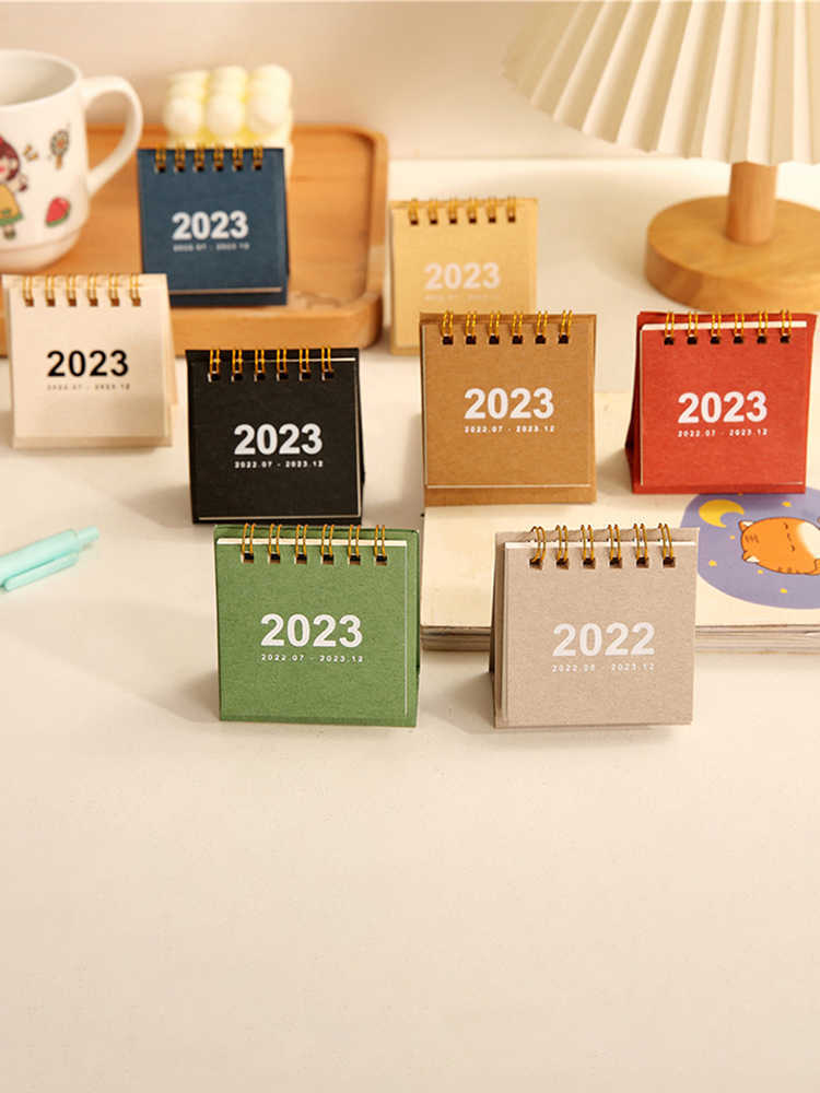 Rinfrescente semplice colore solido 2023 mini calendario di carta desktop a doppio programma di pianificatore di pianificatore tabellino annuale