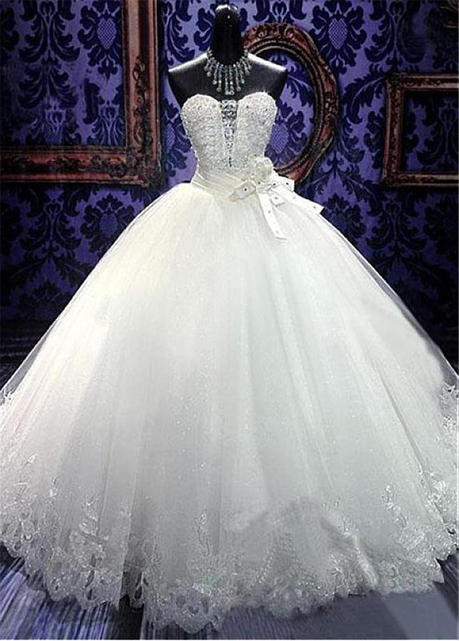 Superbe robe de mariée robe de bal de boule avec perles en strass bling bling robes de mariage du sol