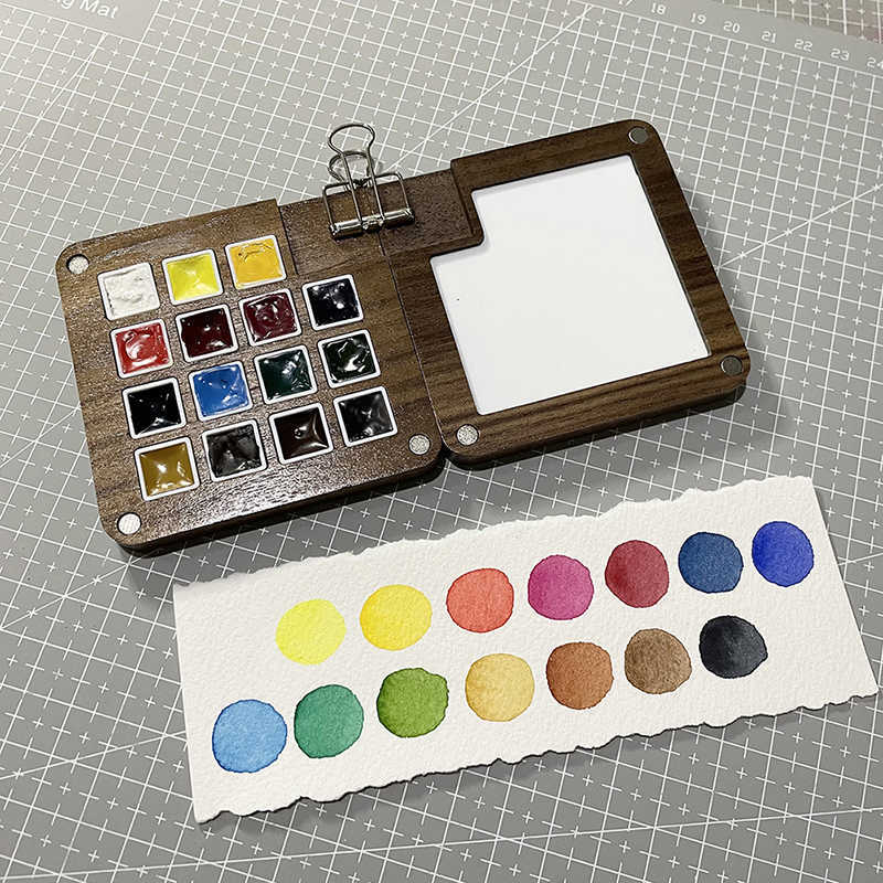 Empty Wooden Watercolor Palette Ins Style Travel Portable Mini Acrylic Paint Box Square Tray Art Painting Supplie