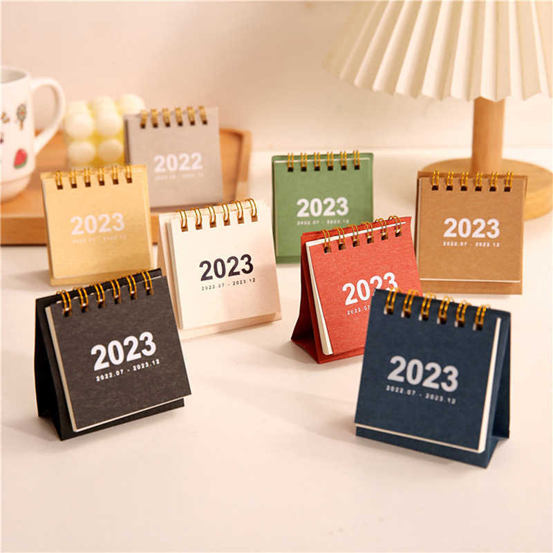 Verfrissende eenvoudige solide kleur 2023 Mini Desktop Paper Agenda Dubbele dagelijkse planner Tabel Planner Jaarlijkse agenda Organizer Desk