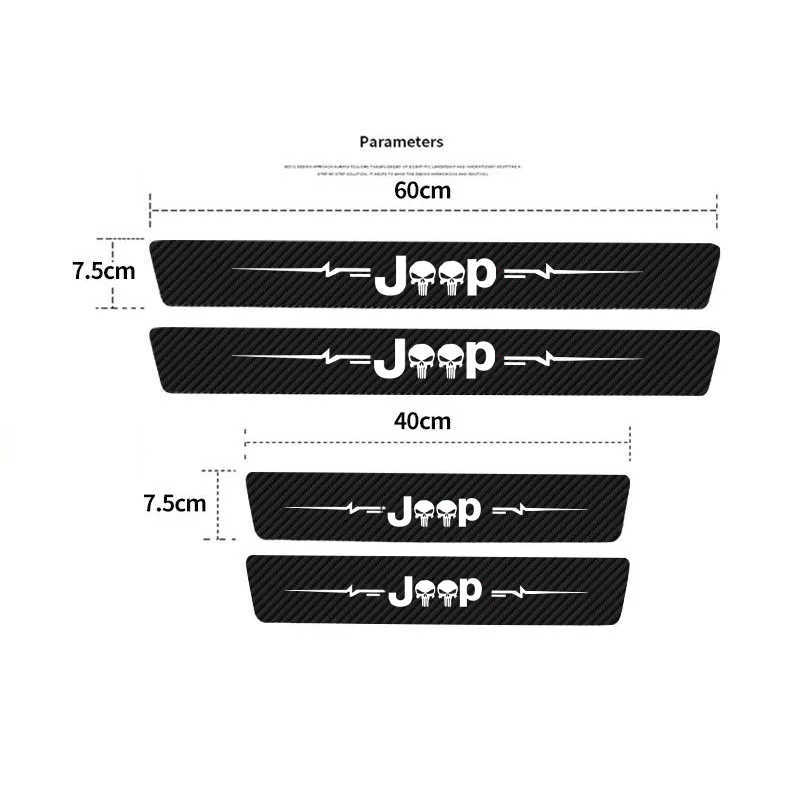 4 st bildekal dörr kolfiber tröskelplatta för JEEP Grand Cherokee Commander Renegade Wrangler Compass Patriot tillbehör