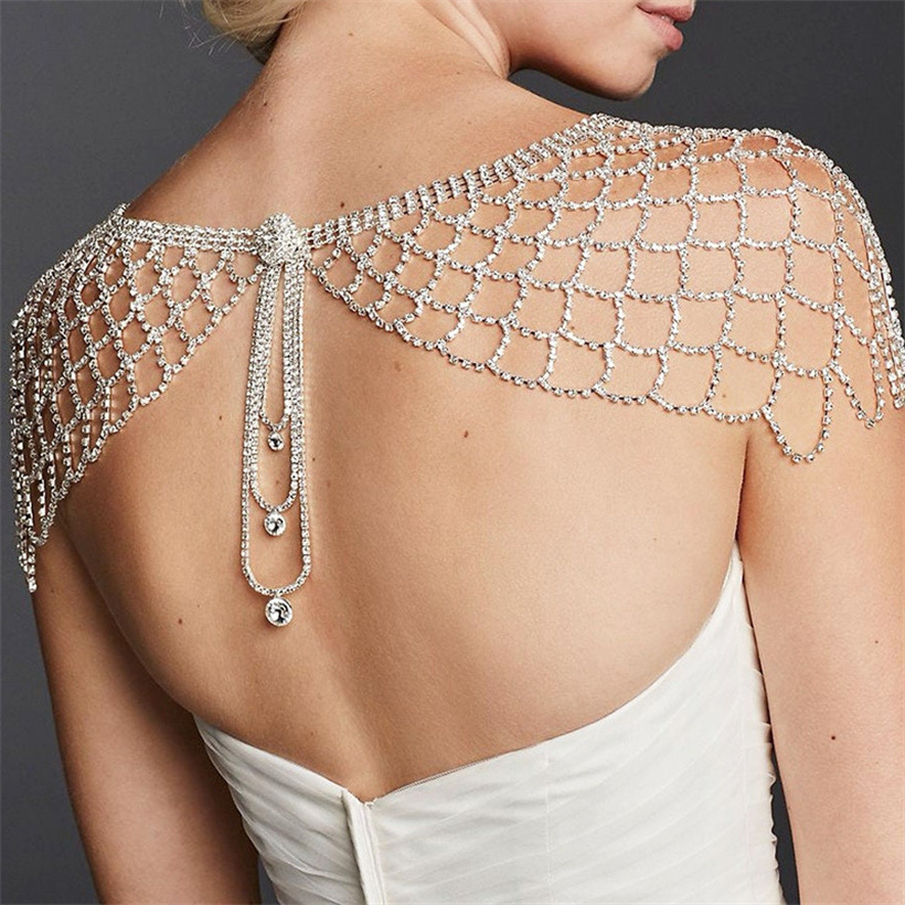 Collar de cristal nupcial de boda Rhinestone Cadena de hombro de cuerpo completo Chaqueta Bolero Bolero White Ornament Flor Collares Joyas