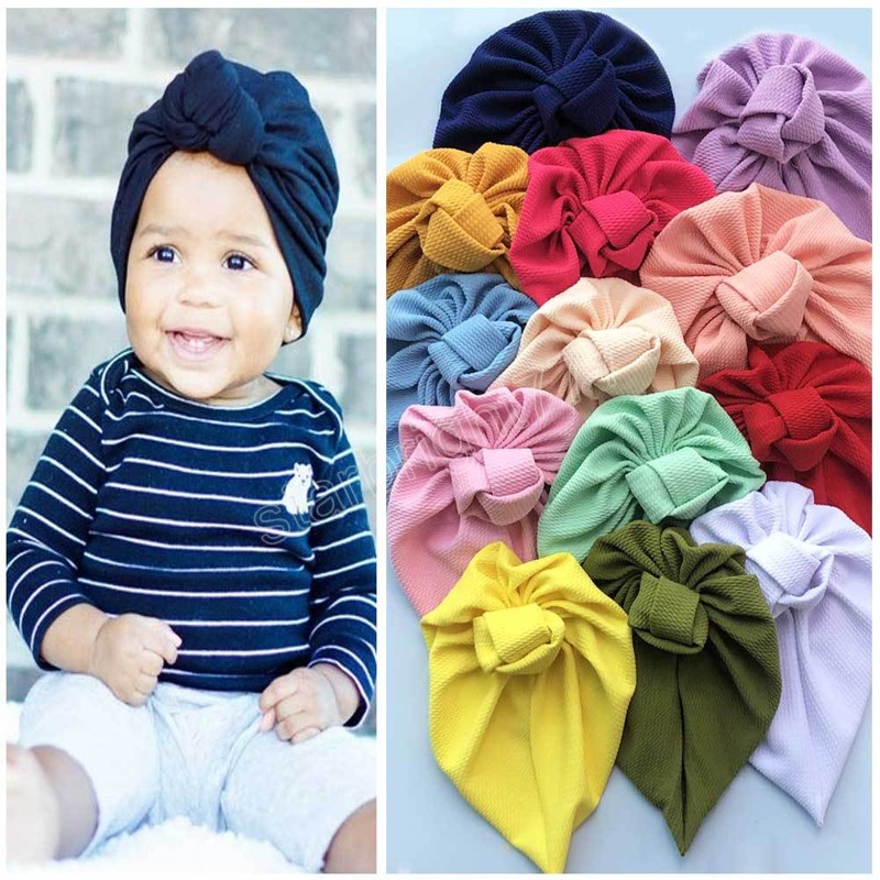 Solide Turban-Mütze für Babys, Kleinkinder, Mützen, Hüte mit Rosen-Schleifenknoten, weiche niedliche Kindergarten-Mütze, Kinder-Foto-Requisiten-Zubehör