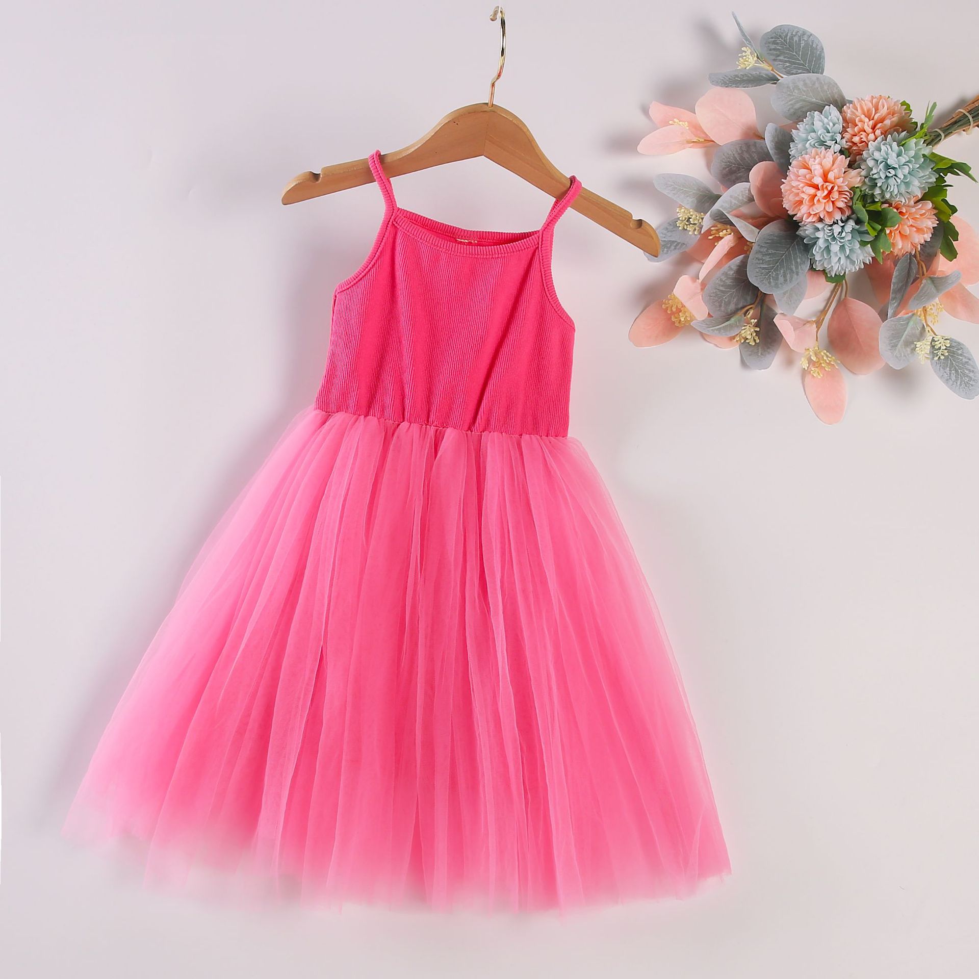 INS 스타일의 새로운 여자 옷 의류 드레스 사랑스러운 소매 소매 여름 단색 드레스 100% 면화 소녀 어린이 우아함