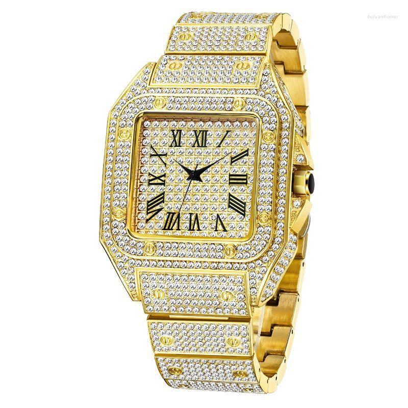 Нарученные часы роскошные мойссанит со льготыми часы хип -хоп вниз Unisex Diamond Wath