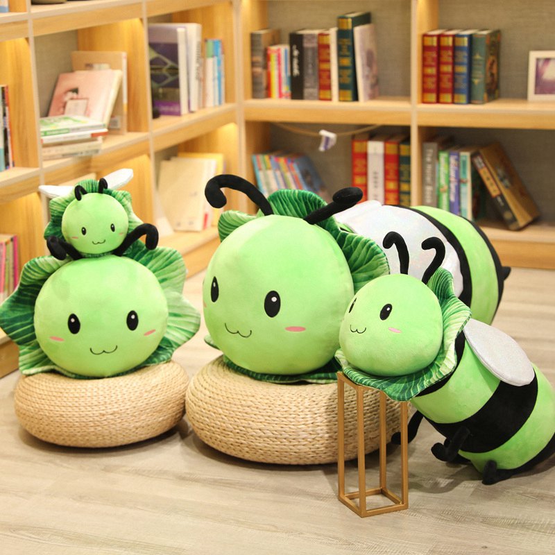 90 cm Söt kinesisk kål Bee Ladybug Plush Toy Högkvalitativ fylld docka Sovande cylindrisk kudde födelsedagspresent till barn