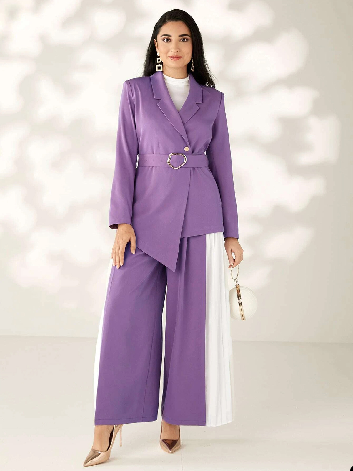 Color Matching Mother Of The Bride Pant Suits Purple Loose Evening Party Women Tuxedos Outfit Wear 