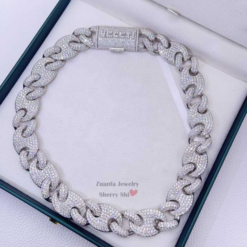 T GG Necklaces White Gold Silver 925 20mm Mariner Link Iced Out Hip Hop Men Rapper Jewelry Custom Name Lock Moissanite Chain