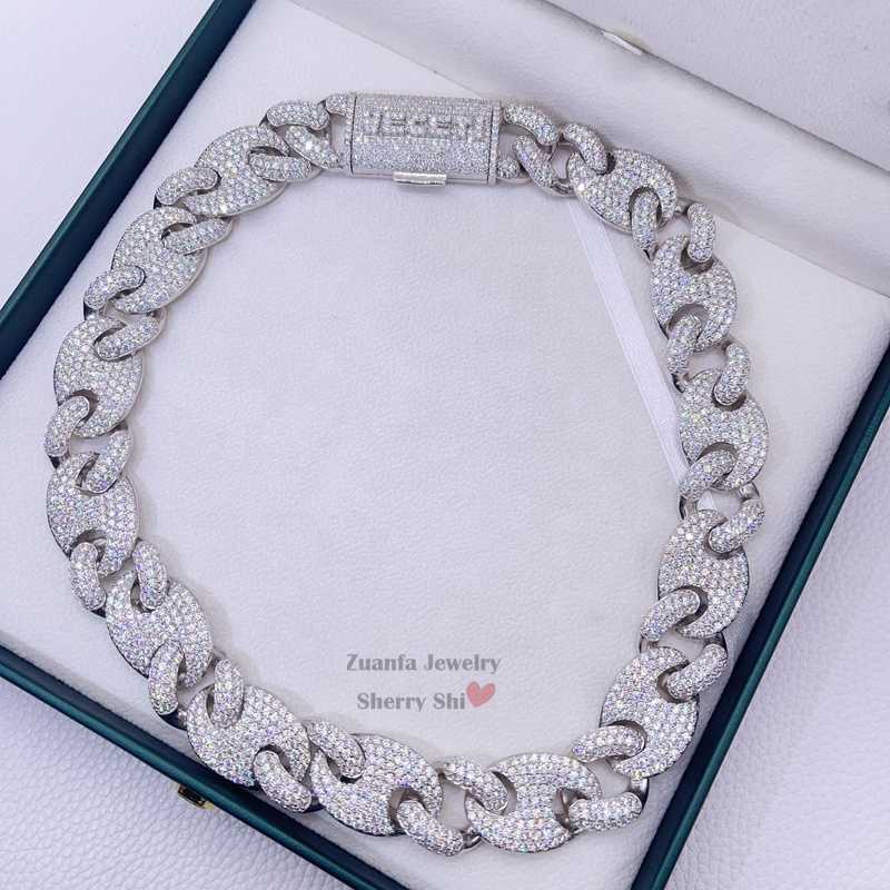 Ouro branco prata 925 20mm Mariner Link Iced Out Hip Hop Homens Rapper Jóias Nome Personalizado Bloqueio Moissanite Chain240E