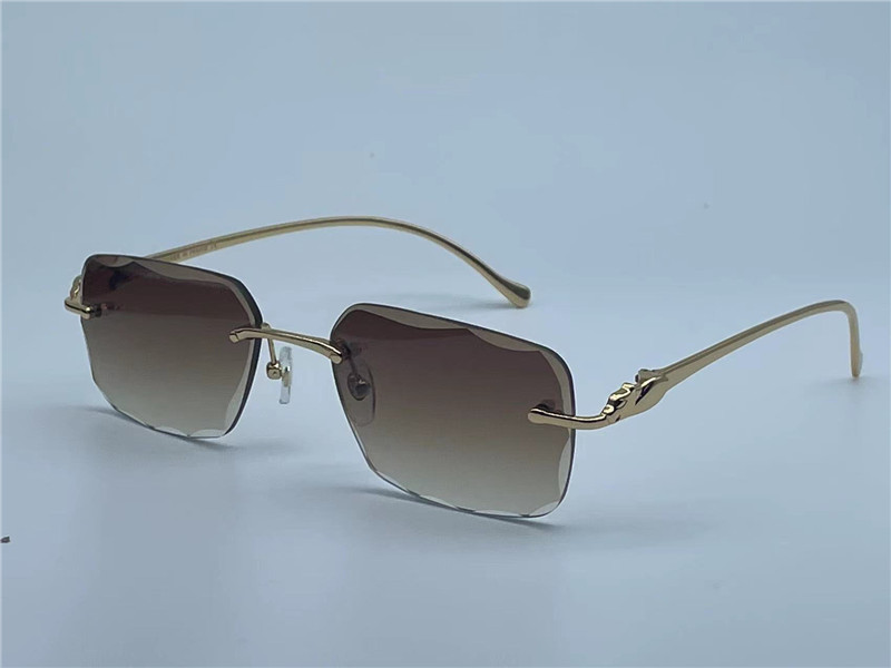 sunglasses vintage 563591 men design frameless cut lenses square shape retro glasses UV400 eyewear gold light color lens2455