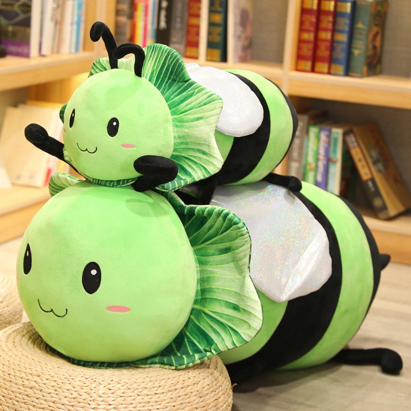 90 cm Söt kinesisk kål Bee Ladybug Plush Toy Högkvalitativ fylld docka Sovande cylindrisk kudde födelsedagspresent till barn