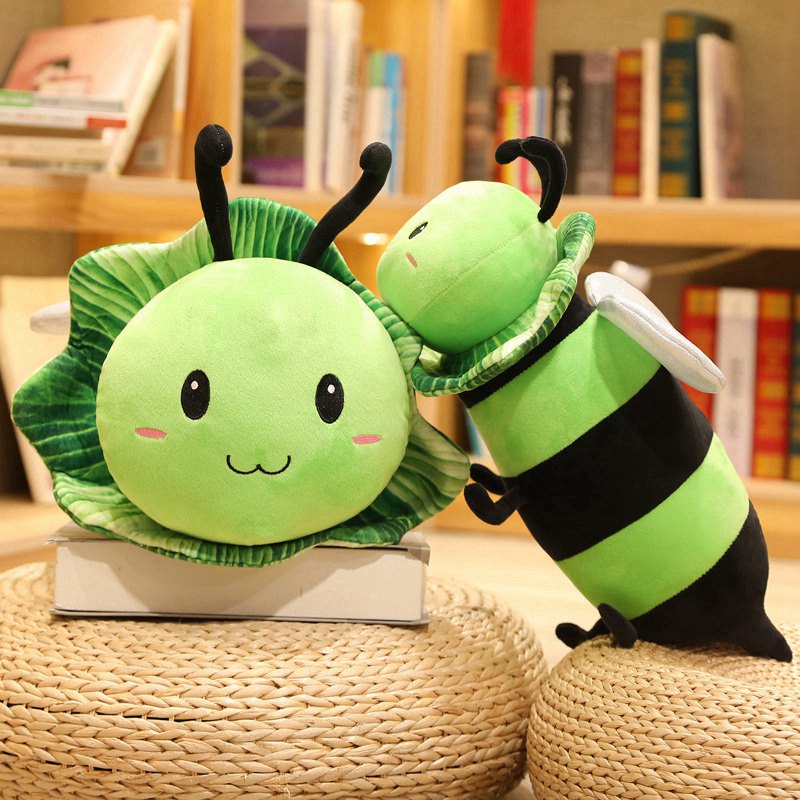 90 cm Söt kinesisk kål Bee Ladybug Plush Toy Högkvalitativ fylld docka Sovande cylindrisk kudde födelsedagspresent till barn