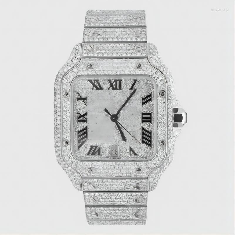 Нарученные часы роскошные мойссанит со льготыми часы хип -хоп вниз Unisex Diamond Wath