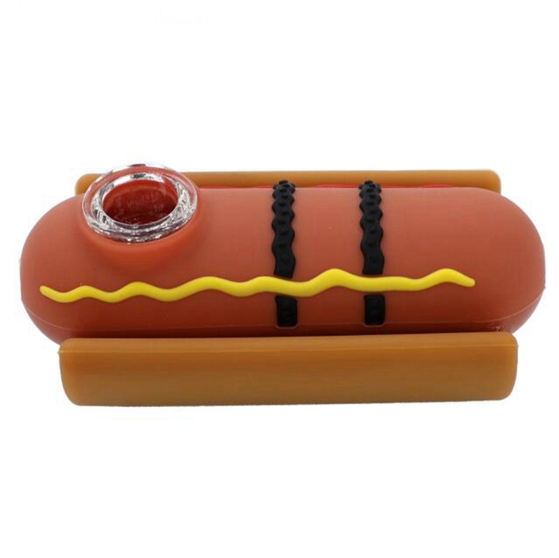 Silicone Colorful Hotdog Sausage Style Pipes Herb Tobacco Oil Rigs Glass Porous Hole Filter Bowl Portable Handpipes Smoking Cigarette Holder Tube Wholesale DHL