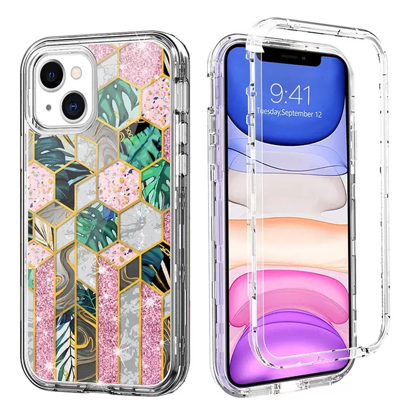 luxe 3in1 marmeren hoesjes voor iphone 11 12 13 14 pro max drie lagen zware bescherming transparante heldere hoes voor samsung s22 ultra s21 FE Note 20