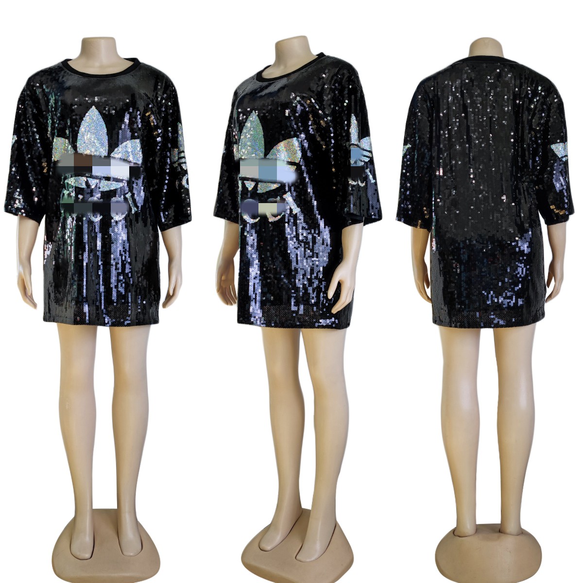 2023 Spring Bling paljetter klänningar Kvinnors designerbesättning hals höft topp tunika klänning fartyg269t