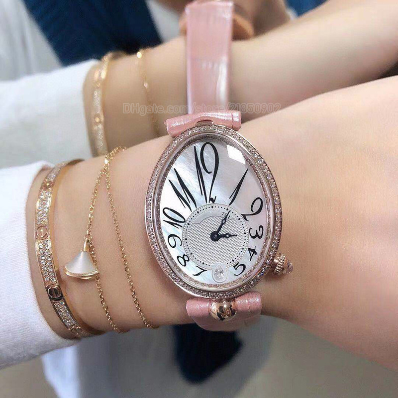Reloj de movimiento para mujer Relojes de oro rosa para mujer Orologio Reloj de pulsera mecánico Bisel de diamante Correa de cuero impermeable Banda rosa 2291