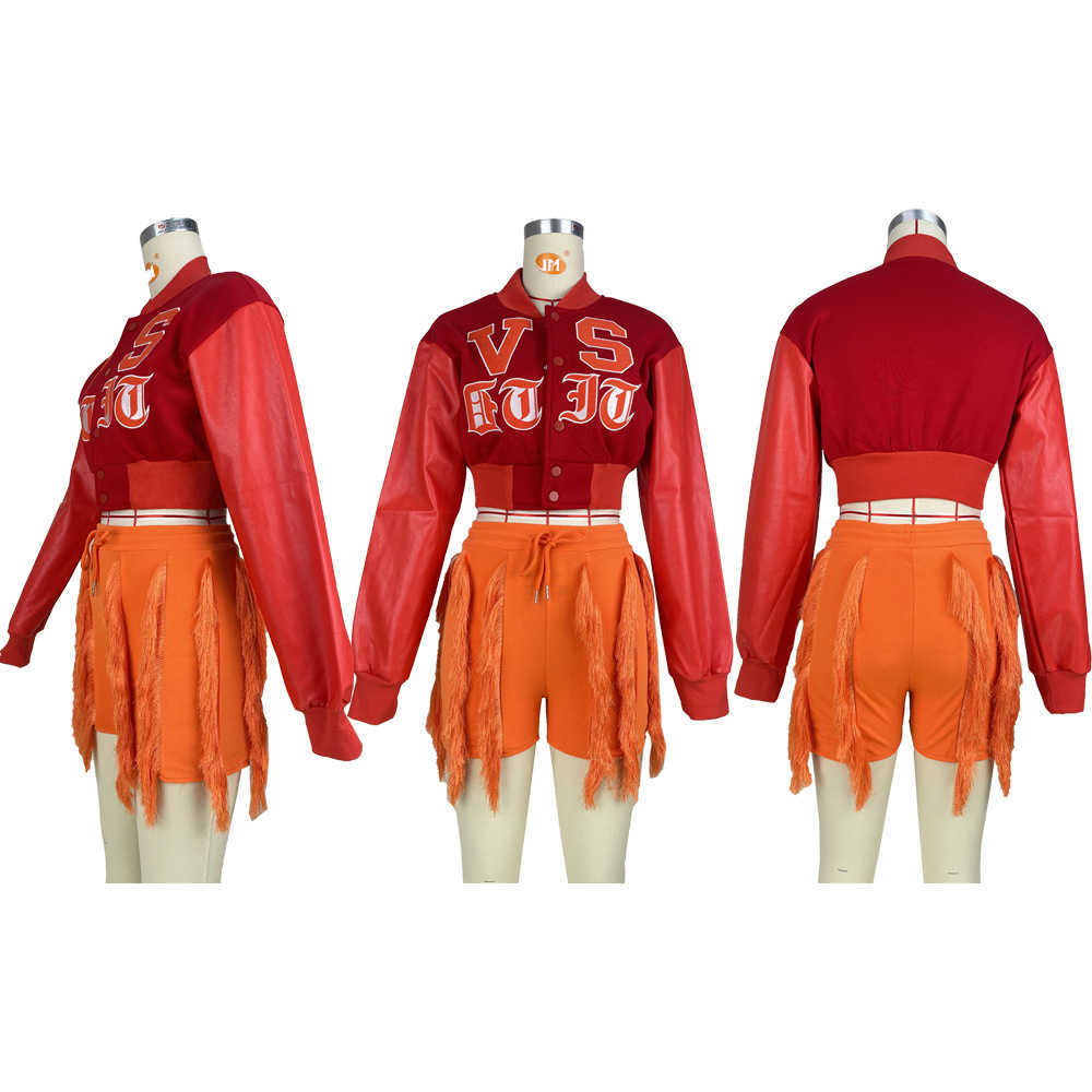 Giacche da donna Varsity Letter Patchwork Women Crop Jacket Button Up All Match Coat 2022 Autunno Inverno High Street Soprabito Motocicletta Capispalla T221220