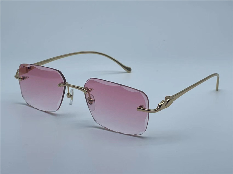 sunglasses vintage 563591 men design frameless cut lenses square shape retro glasses UV400 eyewear gold light color lenses235B