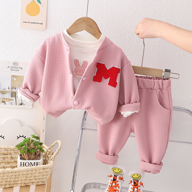 Primavera Autunno Bambino Neonate Vestiti Vestito Bambini Ragazzi Set di abbigliamento Cartoon Set di vestiti bambini 3 pezzi Cappotto Camicia Pantaloni