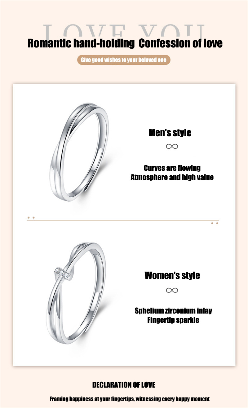 Gunsten S925 Sterling Silver Ring Paar Ring Men en vrouwen Niche Design Eenvoudig paar ringen Fashion Light Luxe Valentijnsdag