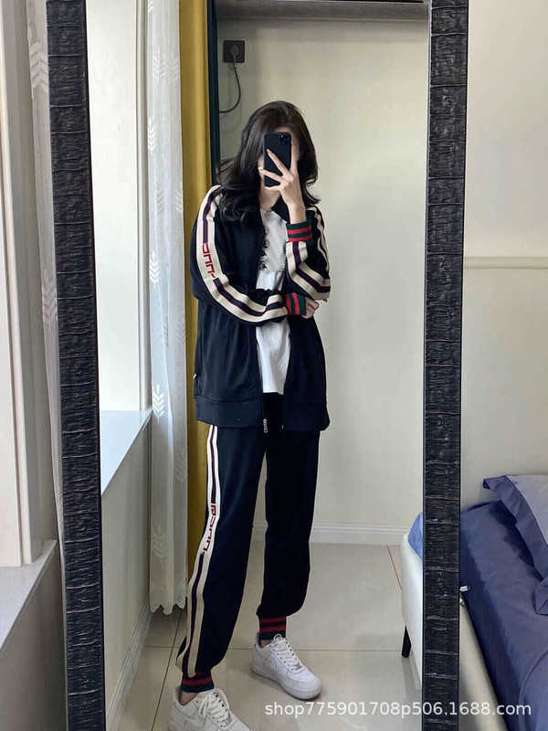 Herrjackor Designer Double G Jacket Lon Sleeve Sports Suit for Lovers Trousers Sanitary Pants Oote