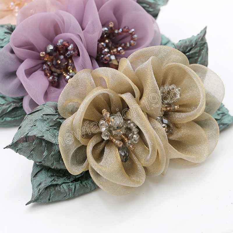 Rhinestone Chiffon Flower Hair Clips New Fashion Artificial Flower Wedding Party Barrettes Elegant Woman Hair Accessories