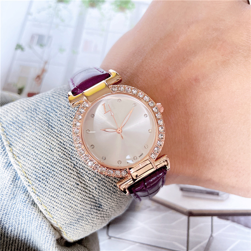 Fashion Fulal Brand Watchs Watchs Women Ladies Girl Crystal Style Luxury Leather Strap Quartz Clock L91340U