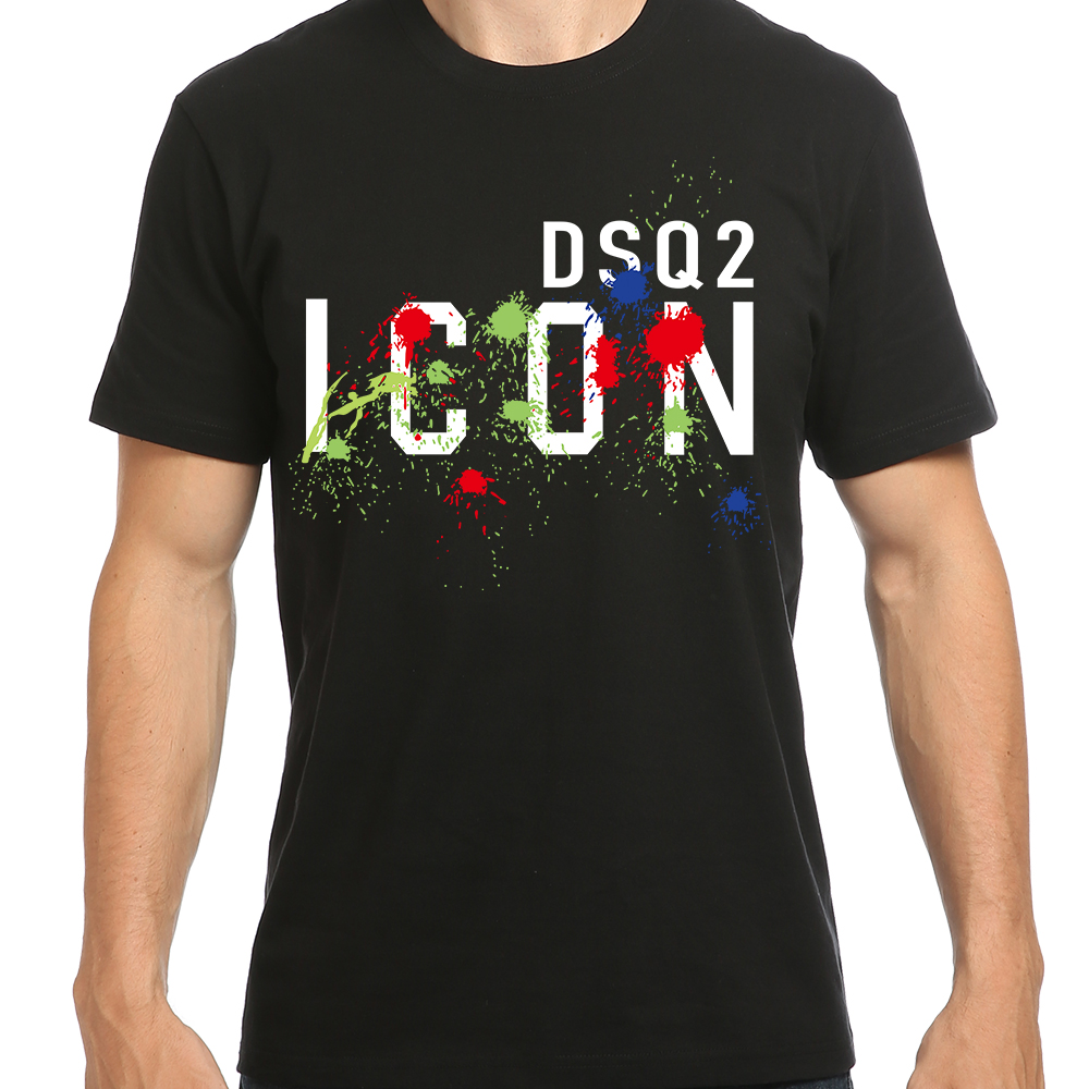 DSQ2 Pamuklu Bez Avrupa ve Amerikan Sınır Kısa Çapraz Yaz Kısa Kollu T-Shirt Baskılı Sıradan Yuvarlak Boyun Külkü Erkek Moda Top