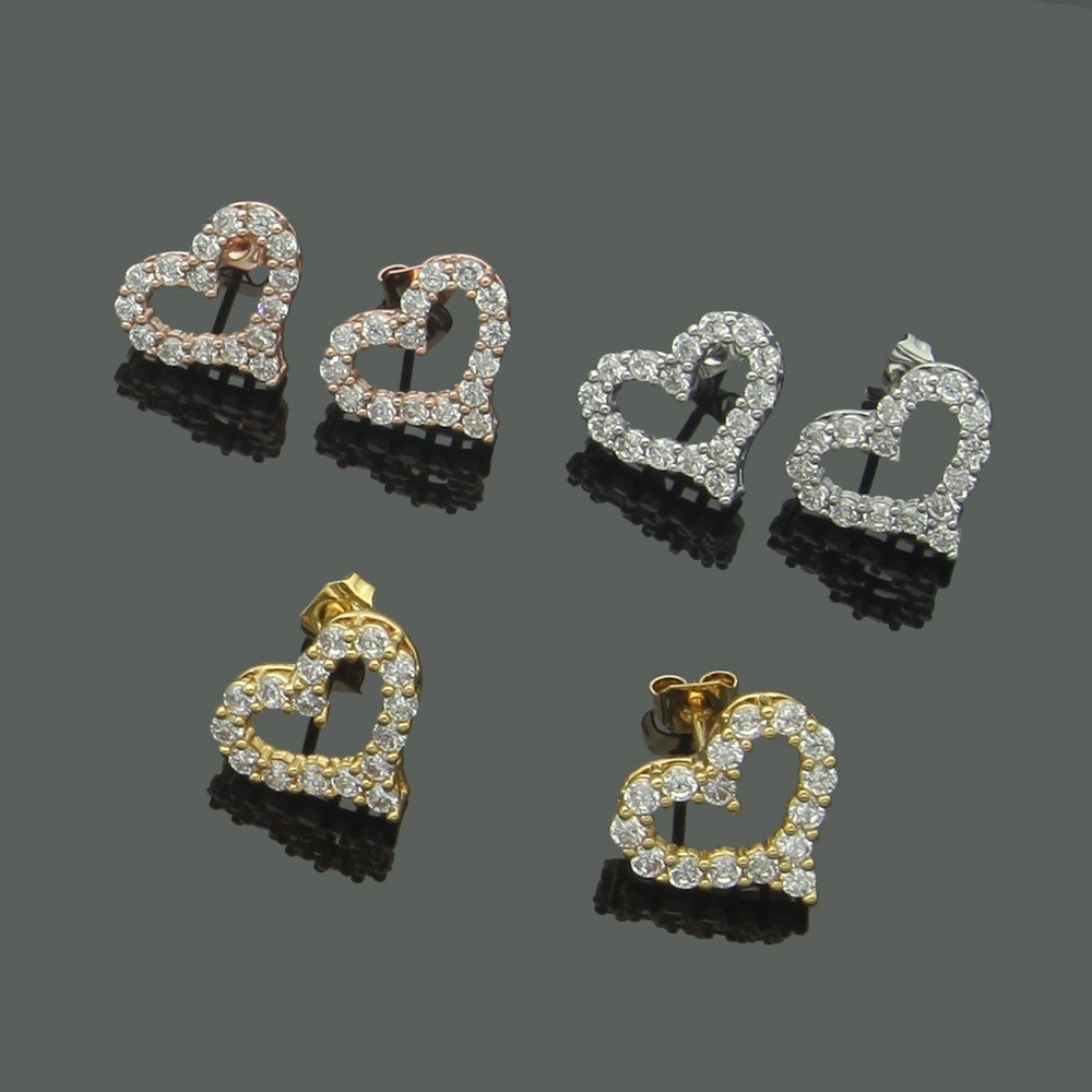 Designer hollow heart-shaped earrings female diamond necklace couple chain pendant luxury jewelry gift girlfriend accessories whol196r