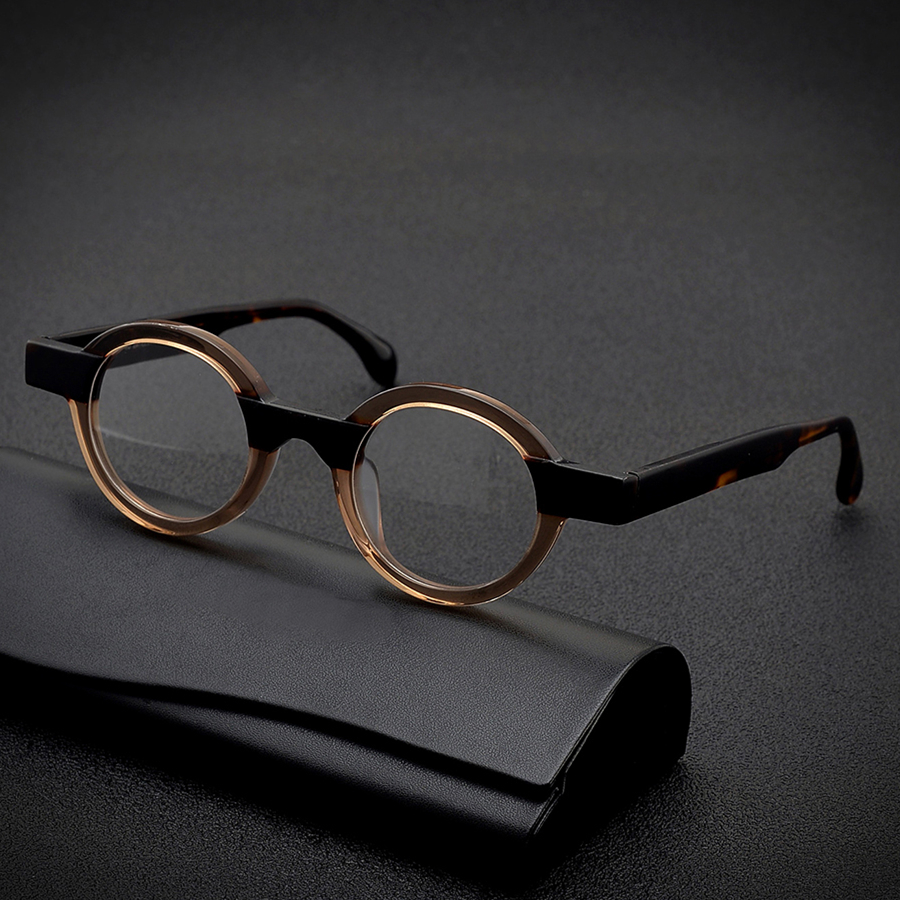 Ręcznie robione retro okrągłe okulary octanowe rama dla mężczyzn dla mężczyzn Kobiety Vintage małe okręgi optyczne okulary mody recepty okulary 19231